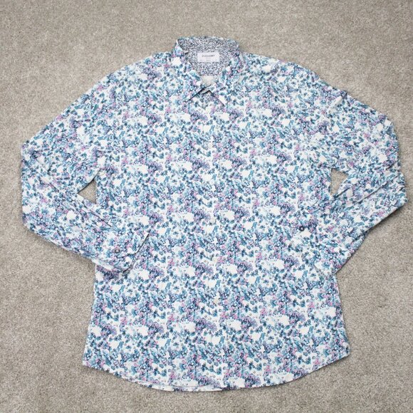 Duchamp London Shirt Mens 16 1/2, 43/Large White/Blue/Pink Floral Slim Fit L/S - Picture 1 of 11
